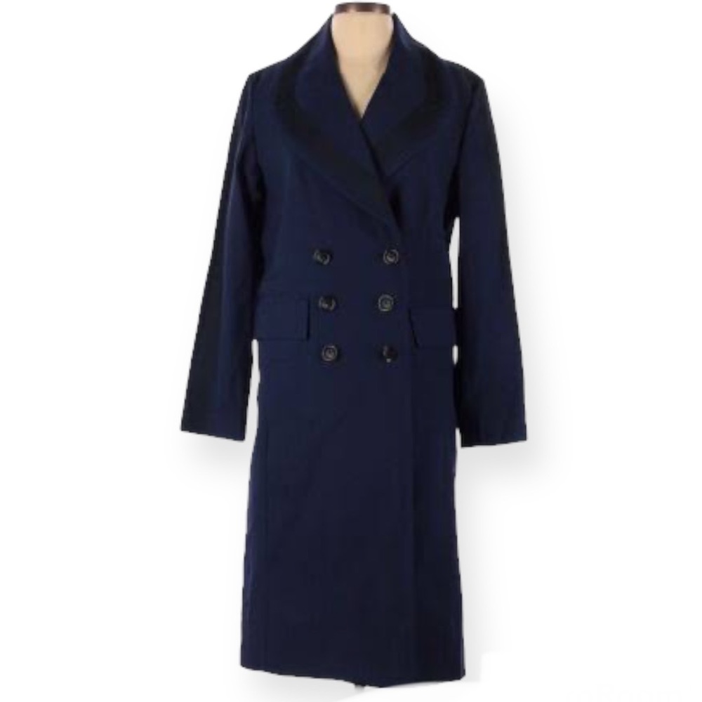 Victor Alfaro Collective Navy Blue Twill
Double Breasted Long Coat - Size Small - Picture 4 of 9